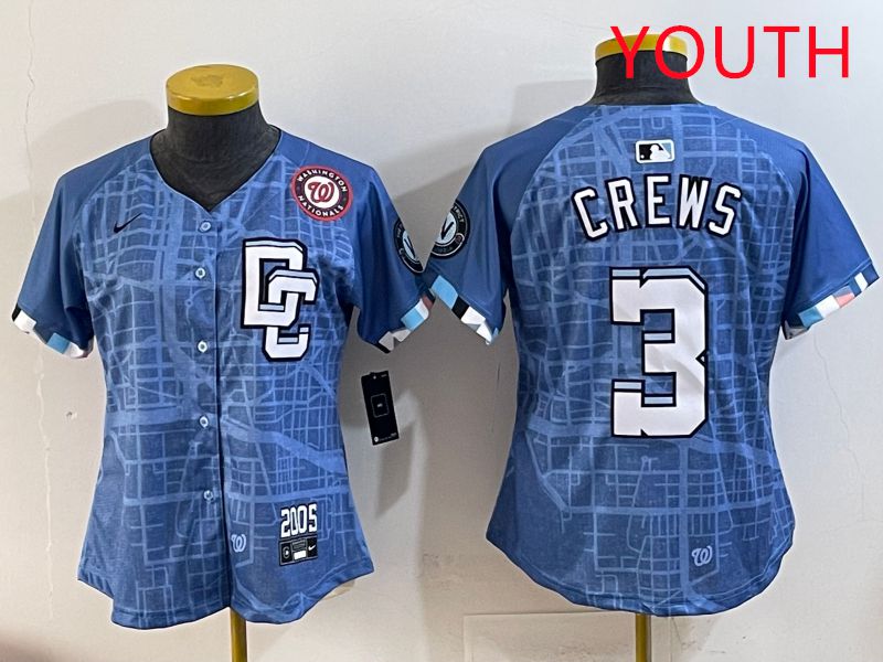 Youth Washington Nationals #3 Crews Blue Joint Name 2025 Nike MLB Jersey style 8